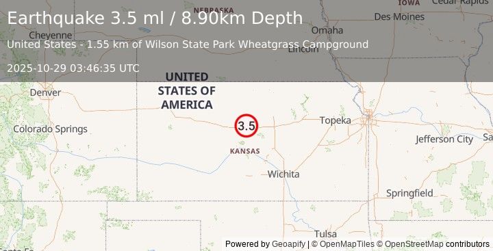 Earthquake KANSAS (3.5 ml) (2025-10-29 03:46:35 UTC)