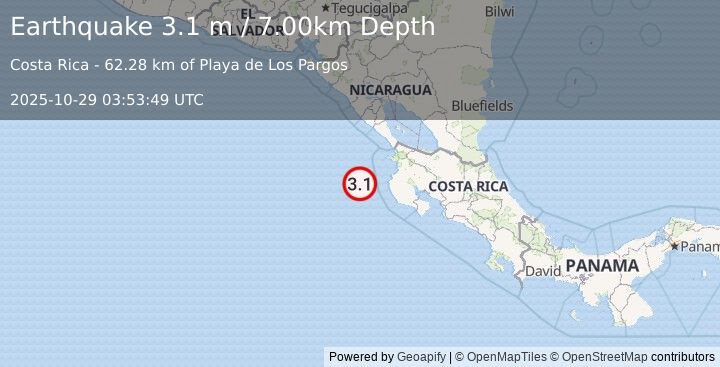 Earthquake OFF COAST OF COSTA RICA (3.1 m) (2025-10-29 03:53:49 UTC)