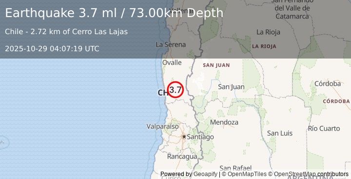 Earthquake COQUIMBO, CHILE (3.7 ml) (2025-10-29 04:07:16 UTC)