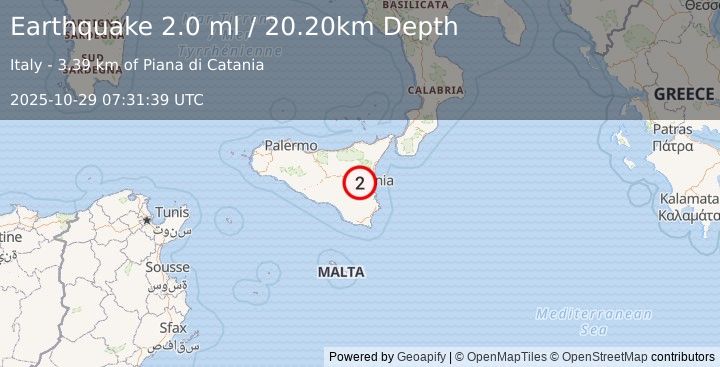 Earthquake SICILY, ITALY (2.0 ml) (2025-10-29 07:31:39 UTC)