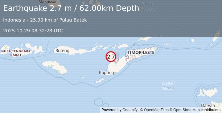 Earthquake TIMOR REGION, INDONESIA (2.7 m) (2025-10-29 08:32:28 UTC)