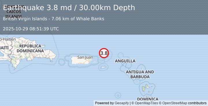 Earthquake VIRGIN ISLANDS REGION (3.8 md) (2025-10-29 08:51:39 UTC)