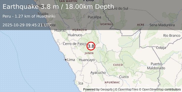 Earthquake CENTRAL PERU (3.8 m) (2025-10-29 09:45:21 UTC)