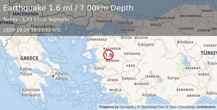 Earthquake WESTERN TURKEY (1.6 ml) (2025-10-29 10:23:12 UTC)