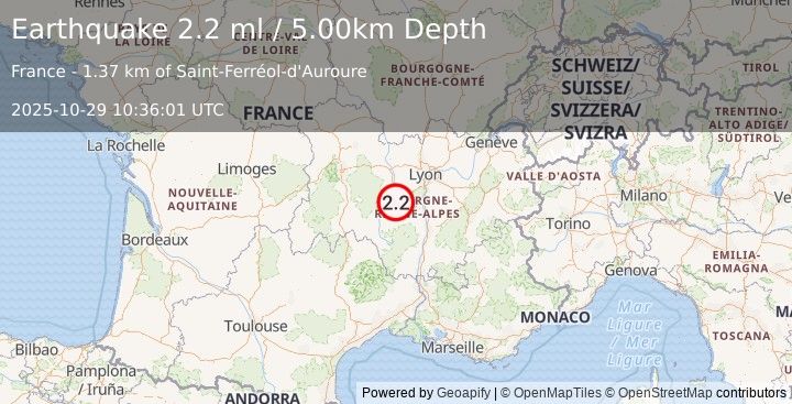Earthquake FRANCE (2.2 ml) (2025-10-29 10:36:01 UTC)