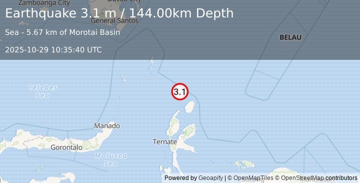 Earthquake HALMAHERA, INDONESIA (3.1 m) (2025-10-29 10:35:40 UTC)