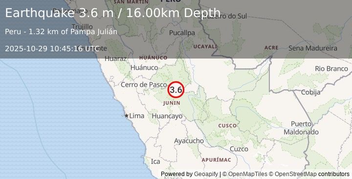 Earthquake CENTRAL PERU (3.6 m) (2025-10-29 10:45:16 UTC)