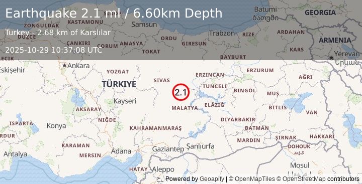 Earthquake CENTRAL TURKEY (2.1 ml) (2025-10-29 10:37:08 UTC)