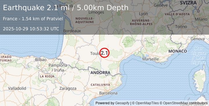 Earthquake FRANCE (2.1 ml) (2025-10-29 10:53:32 UTC)