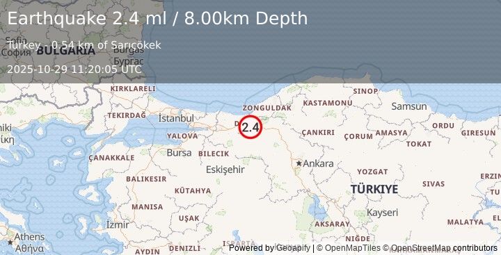 Earthquake WESTERN TURKEY (2.0 ml) (2025-10-29 11:20:17 UTC)