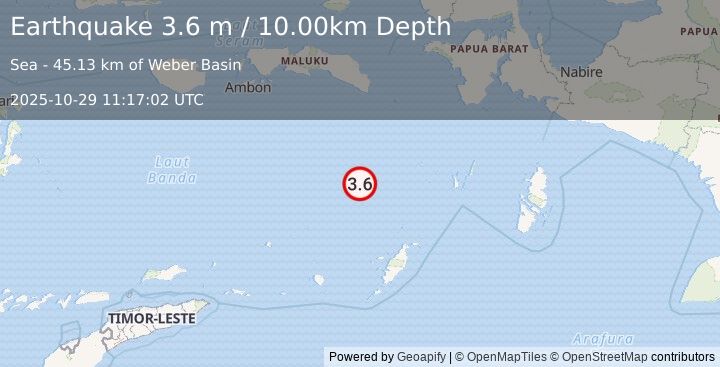 Earthquake BANDA SEA (3.6 m) (2025-10-29 11:17:02 UTC)