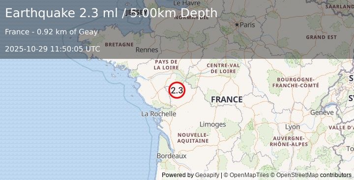 Earthquake FRANCE (2.3 ml) (2025-10-29 11:50:05 UTC)