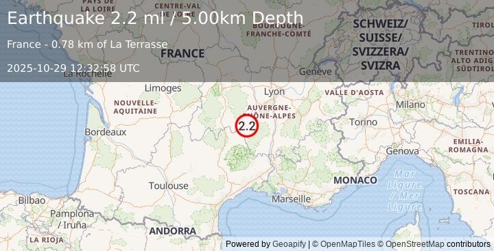 Earthquake FRANCE (2.2 ml) (2025-10-29 12:32:58 UTC)