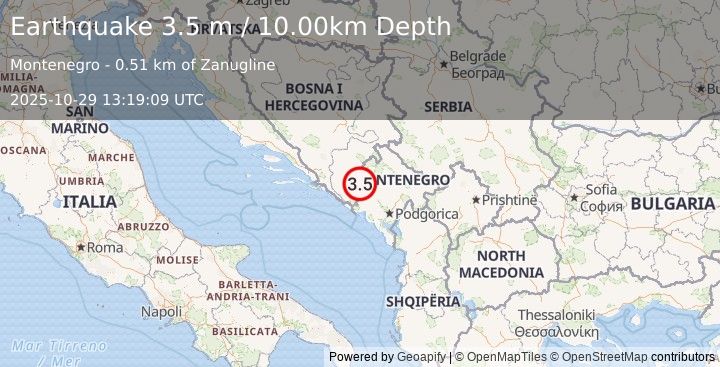 Earthquake MONTENEGRO (3.7 m) (2025-10-29 13:19:08 UTC)