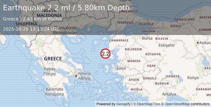 Earthquake WESTERN TURKEY (1.9 ml) (2025-10-29 13:14:07 UTC)