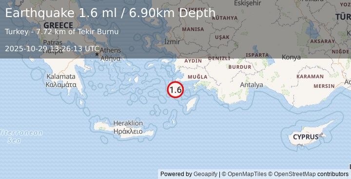 Earthquake DODECANESE IS.-TURKEY BORDER REG (1.6 ml) (2025-10-29 13:26:13 UTC)