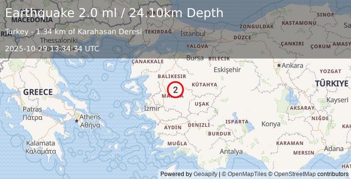Earthquake WESTERN TURKEY (2.0 ml) (2025-10-29 13:34:34 UTC)