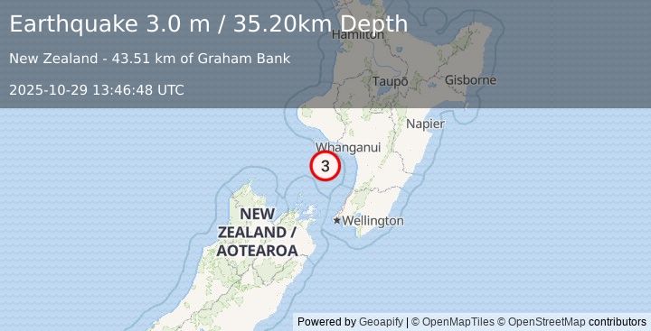 Earthquake COOK STRAIT, NEW ZEALAND (3.0 m) (2025-10-29 13:46:48 UTC)