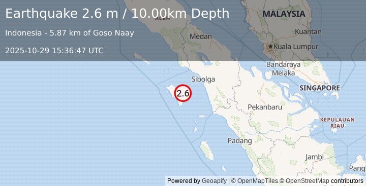 Earthquake NIAS REGION, INDONESIA (2.6 m) (2025-10-29 15:36:47 UTC)