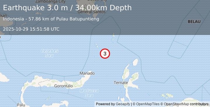 Earthquake MOLUCCA SEA (3.0 m) (2025-10-29 15:51:58 UTC)