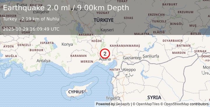 Earthquake CENTRAL TURKEY (2.0 ml) (2025-10-29 16:09:49 UTC)