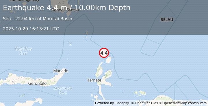 Earthquake HALMAHERA, INDONESIA (4.4 m) (2025-10-29 16:13:21 UTC)