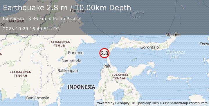 Earthquake MINAHASA, SULAWESI, INDONESIA (2.8 m) (2025-10-29 16:49:51 UTC)
