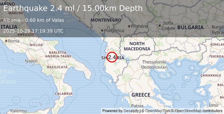 Earthquake ALBANIA (2.4 ml) (2025-10-29 17:19:39 UTC)