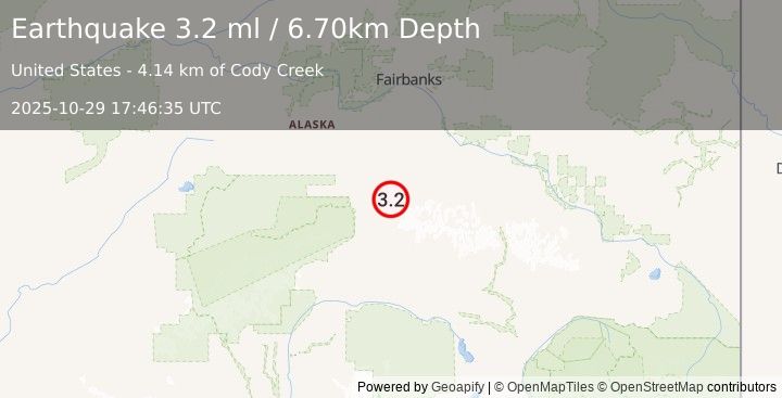 Earthquake CENTRAL ALASKA (3.1 ml) (2025-10-29 17:46:34 UTC)