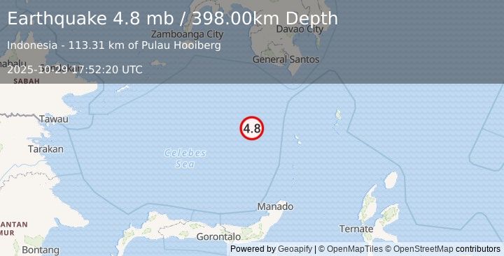 Earthquake CELEBES SEA (4.8 mb) (2025-10-29 17:52:20 UTC)