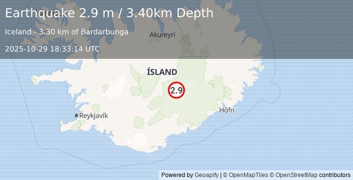 Earthquake ICELAND (2.9 m) (2025-10-29 18:33:14 UTC)
