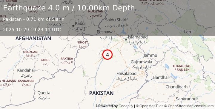 Earthquake PAKISTAN (4.0 m) (2025-10-29 19:23:11 UTC)
