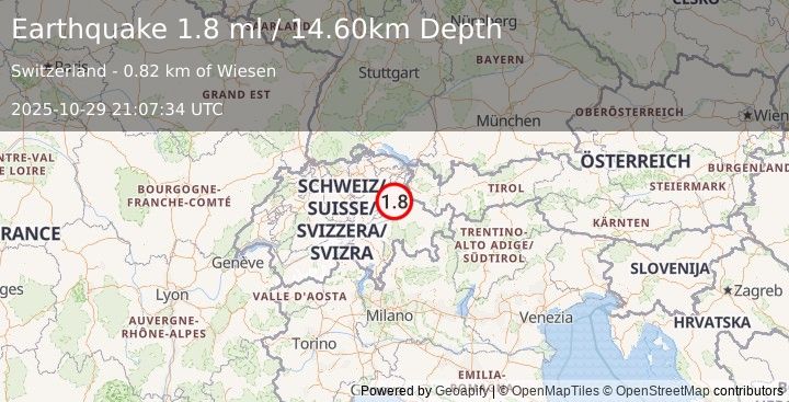 Earthquake SWITZERLAND (1.8 ml) (2025-10-29 21:07:34 UTC)