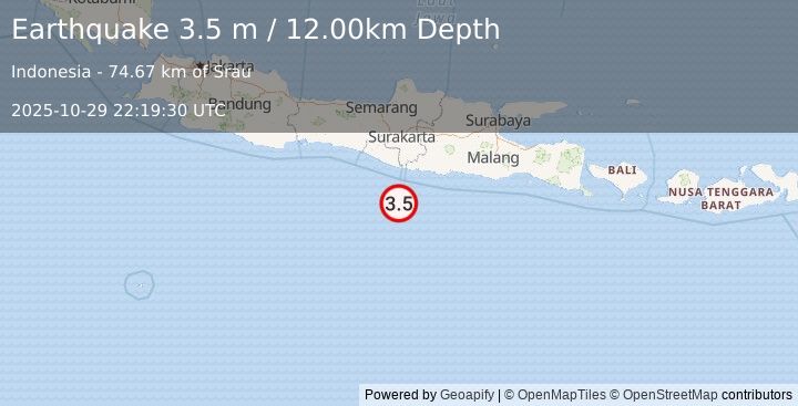 Earthquake JAVA, INDONESIA (3.5 m) (2025-10-29 22:19:30 UTC)
