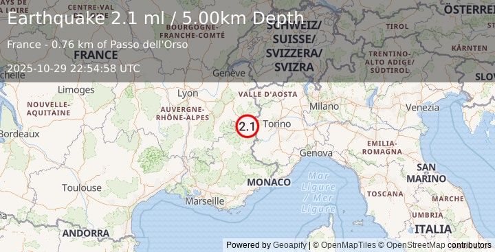 Earthquake FRANCE (2.1 ml) (2025-10-29 22:54:57 UTC)