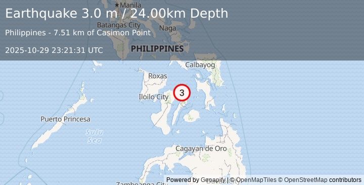 Earthquake NEGROS- CEBU REG, PHILIPPINES (3.0 m) (2025-10-29 23:21:31 UTC)