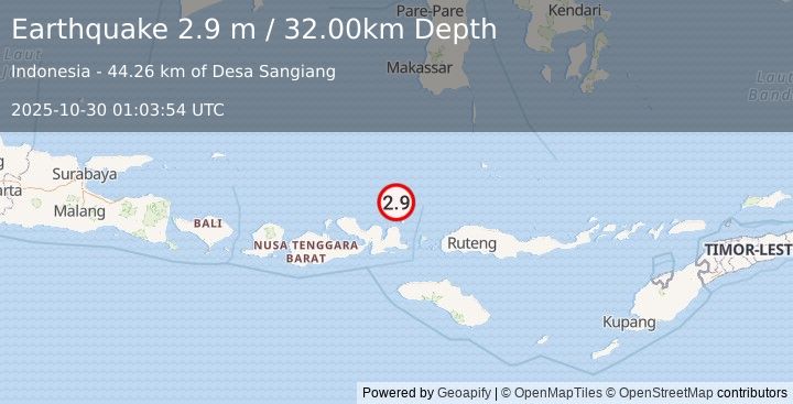 Earthquake FLORES SEA (2.9 m) (2025-10-30 01:03:54 UTC)