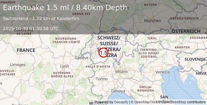 Earthquake SWITZERLAND (1.5 ml) (2025-10-30 01:30:58 UTC)