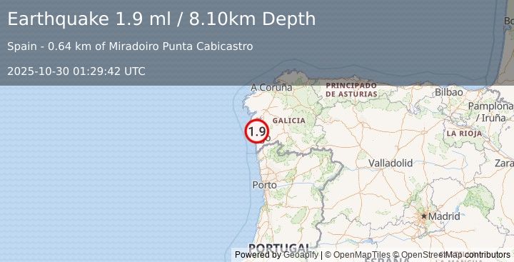Earthquake SPAIN (1.9 ml) (2025-10-30 01:29:42 UTC)