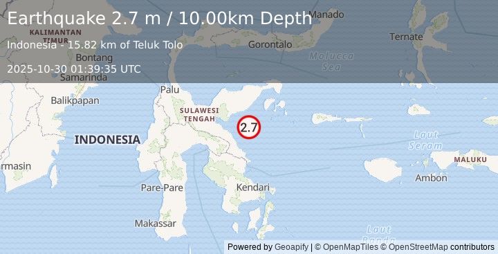 Earthquake SULAWESI, INDONESIA (2.7 m) (2025-10-30 01:39:35 UTC)