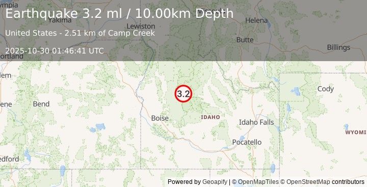 Earthquake SOUTHERN IDAHO (3.2 ml) (2025-10-30 01:46:41 UTC)