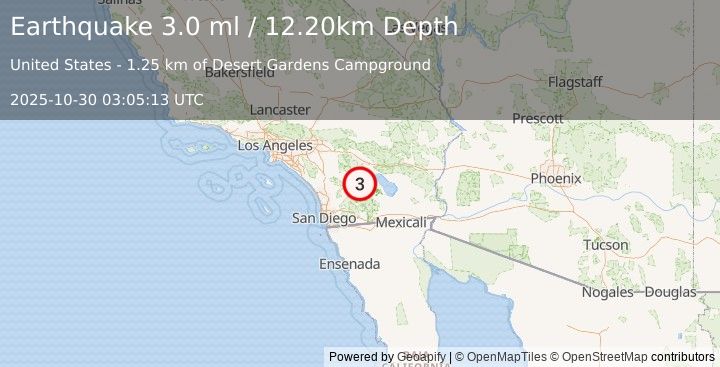 Earthquake SOUTHERN CALIFORNIA (3.0 ml) (2025-10-30 03:05:13 UTC)