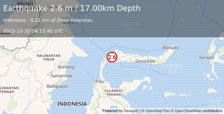 Earthquake MINAHASA, SULAWESI, INDONESIA (2.6 m) (2025-10-30 04:15:40 UTC)