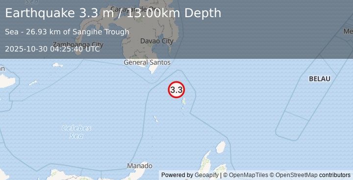 Earthquake KEPULAUAN TALAUD, INDONESIA (3.3 m) (2025-10-30 04:25:40 UTC)