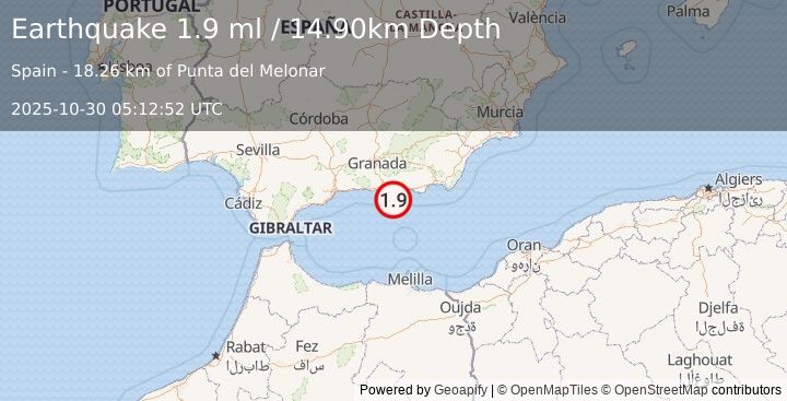 Earthquake STRAIT OF GIBRALTAR (1.9 ml) (2025-10-30 05:12:52 UTC)