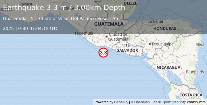 Earthquake OFFSHORE GUATEMALA (3.3 m) (2025-10-30 07:04:15 UTC)