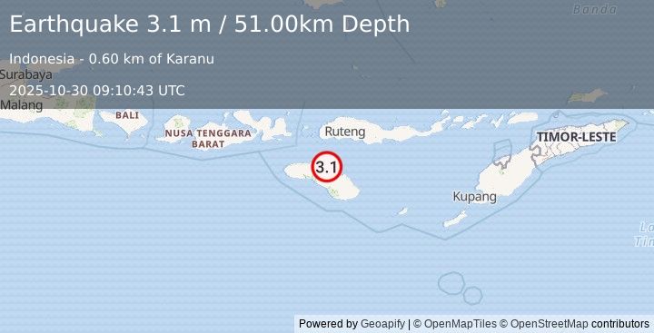 Earthquake SUMBA REGION, INDONESIA (3.1 m) (2025-10-30 09:10:43 UTC)