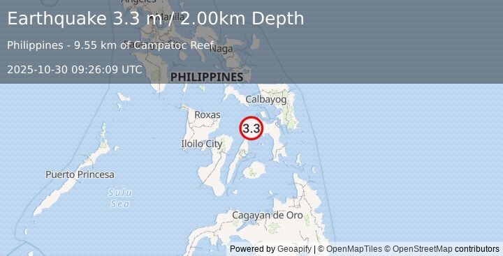 Earthquake LEYTE, PHILIPPINES (3.3 m) (2025-10-30 09:26:09 UTC)