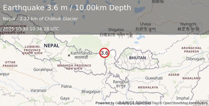 Earthquake SIKKIM, INDIA (3.6 m) (2025-10-30 10:38:28 UTC)