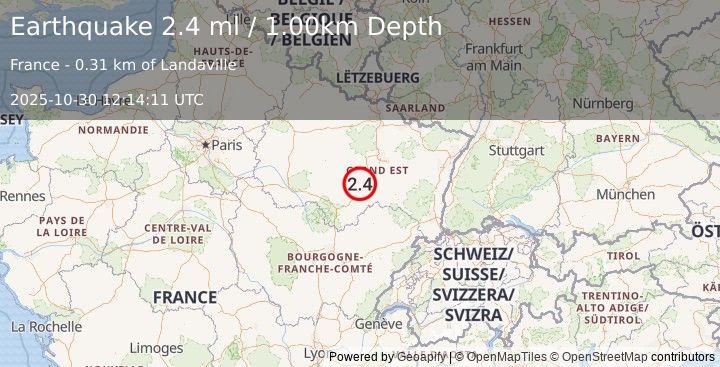 Earthquake FRANCE (2.4 ml) (2025-10-30 12:14:09 UTC)